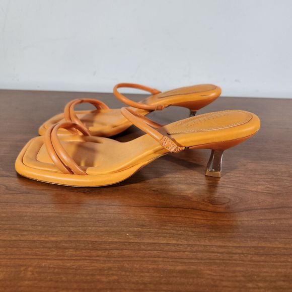 SCHUTZ Shoes - SCHUTZ Agatha Mid Women's Leather Heel Sandals Orange Color Size 7 B *FLAWS*